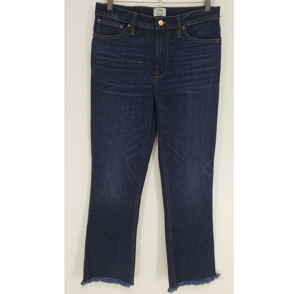 J Crew Billie Demi Boot Crop Jeans Womens 29T Dark Wash Blue High Rise Raw Hem